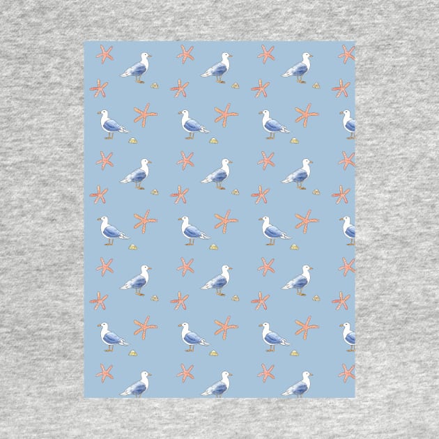 Nautical pattern with Seagull and Sea stars by Sandraartist